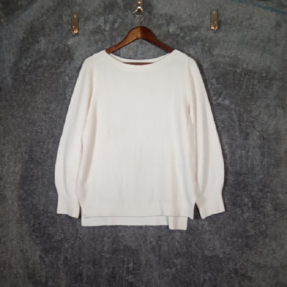 Athleta Cream Crew Neck Sweater Soft Knit Minimalist Design Merino Size Large - Picture 1 of 10